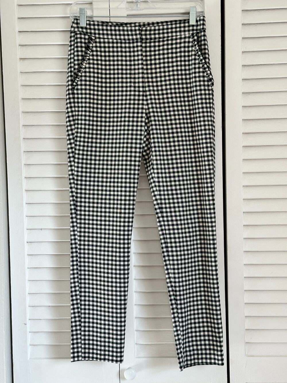 Zara Basic Gingham Pants Ruffle Pocket S Black White Check Preppy Cottagecore